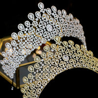 Gold/Silver Oversize Cubic Zircon Crystal Tiaras Crowns Headpieces Wedding Hair Accessory TR00069