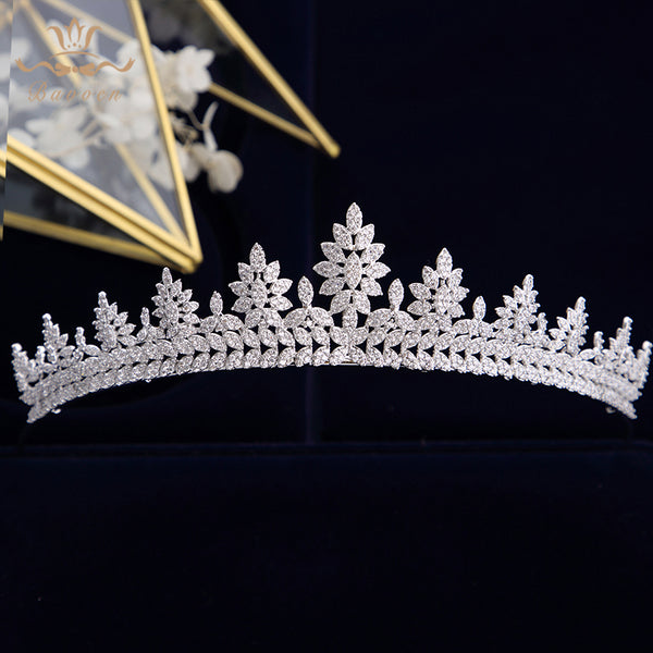 Princes Leaves Wedding Full Zircon Bridal Tiaras Crowns Plated Crystal For Brides Women Hair Jewelry