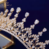 Gorgeous Gold Full Zircon Crystal Brides Tiaras Crowns Wedding Hairbands Royal Queen Evening Hair Jewelry Wedding Accessories