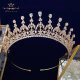 Gorgeous Gold Full Zircon Crystal Brides Tiaras Crowns Wedding Hairbands Royal Queen Evening Hair Jewelry Wedding Accessories