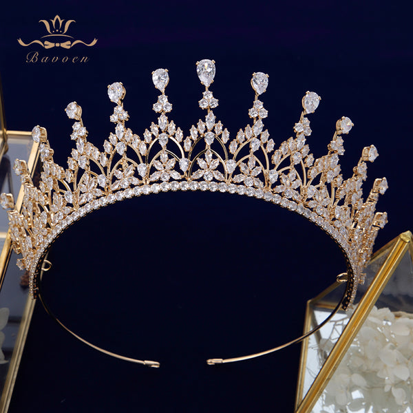 Gorgeous Gold Full Zircon Crystal Brides Tiaras Crowns Wedding Hairbands Royal Queen Evening Hair Jewelry Wedding Accessories