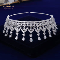 Gorgeous Silver Full Zircon Crystal Brides Tiaras Crowns Wedding Hairbands Royal Queen Evening Hair Jewelry Wedding Accessories