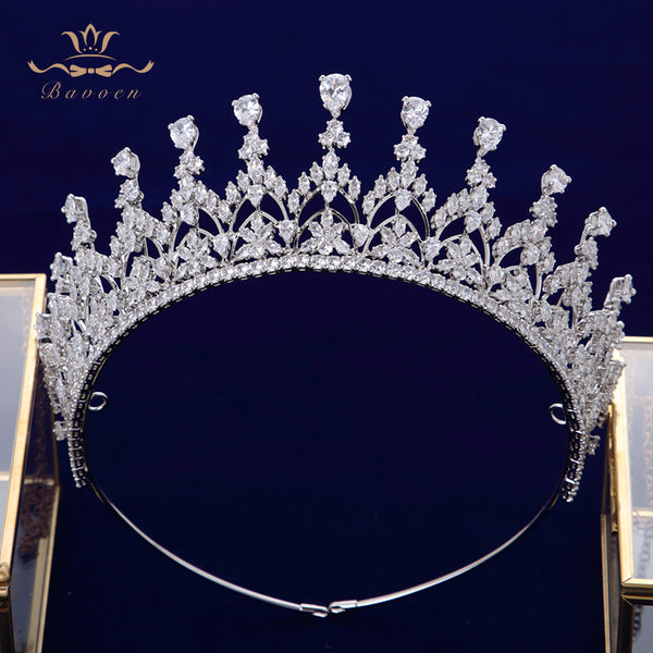 Gorgeous Silver Full Zircon Crystal Brides Tiaras Crowns Wedding Hairbands Royal Queen Evening Hair Jewelry Wedding Accessories