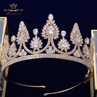 Sparkling Gold Full Zircon Crystal Brides Tiaras Crowns Wedding Hairbands Royal Queen Evening Hair Jewelry Wedding Accessories