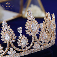 Sparkling Gold Full Zircon Crystal Brides Tiaras Crowns Wedding Hairbands Royal Queen Evening Hair Jewelry Wedding Accessories