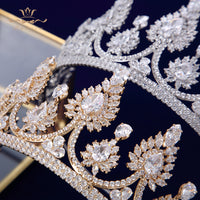 Sparkling Gold Full Zircon Crystal Brides Tiaras Crowns Wedding Hairbands Royal Queen Evening Hair Jewelry Wedding Accessories