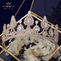 Sparkling Gold Full Zircon Crystal Brides Tiaras Crowns Wedding Hairbands Royal Queen Evening Hair Jewelry Wedding Accessories