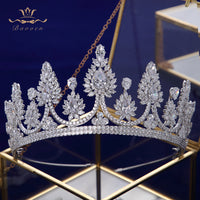 Sparkling Gold Full Zircon Crystal Brides Tiaras Crowns Wedding Hairbands Royal Queen Evening Hair Jewelry Wedding Accessories