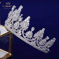 Sparkling Gold Full Zircon Crystal Brides Tiaras Crowns Wedding Hairbands Royal Queen Evening Hair Jewelry Wedding Accessories