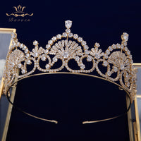 Royal Gold Full Zircon Crystal Brides Tiaras Crowns Wedding Hairbands Royal Queen Evening Hair Jewelry Wedding Accessories