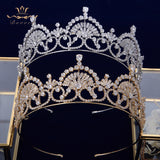 Royal Gold Full Zircon Crystal Brides Tiaras Crowns Wedding Hairbands Royal Queen Evening Hair Jewelry Wedding Accessories