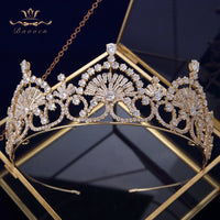 Royal Gold Full Zircon Crystal Brides Tiaras Crowns Wedding Hairbands Royal Queen Evening Hair Jewelry Wedding Accessories