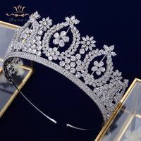 European Gold Full Zircon Crystal Brides Tiaras Crowns Wedding Hairbands Royal Queen Evening Hair Jewelry Wedding Accessories