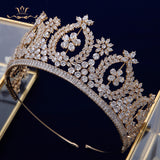 European Gold Full Zircon Crystal Brides Tiaras Crowns Wedding Hairbands Royal Queen Evening Hair Jewelry Wedding Accessories