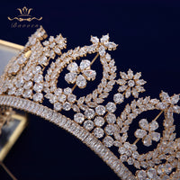 European Gold Full Zircon Crystal Brides Tiaras Crowns Wedding Hairbands Royal Queen Evening Hair Jewelry Wedding Accessories