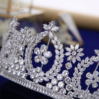 European Silver Full Zircon Crystal Brides Tiaras Crowns Wedding Hairbands Royal Queen Evening Hair Jewelry Wedding Accessories