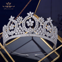 European Silver Full Zircon Crystal Brides Tiaras Crowns Wedding Hairbands Royal Queen Evening Hair Jewelry Wedding Accessories