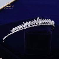 Elegant Leaves Clear Zircon Wedding Tiaras Hairbands Crystal Brides Hair Accessories Evening Hair Jewelry