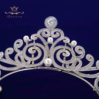 Royal Princess Pearl Cubic Zircon Silver Brides Tiaras Crowns Wedding Hair Accessories TR0423