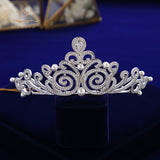 Royal Princess Pearl Cubic Zircon Silver Brides Tiaras Crowns Wedding Hair Accessories TR0423