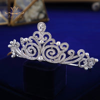 Royal Princess Pearl Cubic Zircon Silver Brides Tiaras Crowns Wedding Hair Accessories TR0423