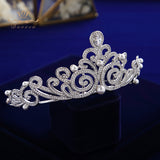 Royal Princess Pearl Cubic Zircon Silver Brides Tiaras Crowns Wedding Hair Accessories TR0423