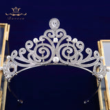 Royal Princess Pearl Cubic Zircon Silver Brides Tiaras Crowns Wedding Hair Accessories TR0423