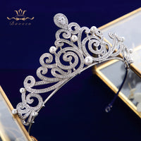 Royal Princess Pearl Cubic Zircon Silver Brides Tiaras Crowns Wedding Hair Accessories TR0423