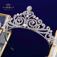 Royal Princess Pearl Cubic Zircon Silver Brides Tiaras Crowns Wedding Hair Accessories TR0423