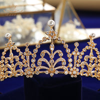 European Pearls Full Zircon Bridal Tiaras Crowns Headpieces Plated Crystal Wedding Hairbands For Brides TR0430