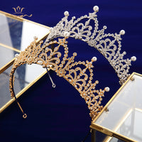 European Pearls Full Zircon Bridal Tiaras Crowns Headpieces Plated Crystal Wedding Hairbands For Brides TR0430