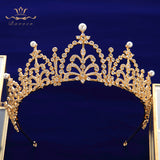 European Pearls Full Zircon Bridal Tiaras Crowns Headpieces Plated Crystal Wedding Hairbands For Brides TR0430