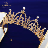 European Pearls Full Zircon Bridal Tiaras Crowns Headpieces Plated Crystal Wedding Hairbands For Brides TR0430