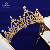 European Pearls Full Zircon Bridal Tiaras Crowns Headpieces Plated Crystal Wedding Hairbands For Brides TR0430