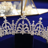 European Pearls Full Zircon Bridal Tiaras Crowns Headpieces Plated Crystal Wedding Hairbands For Brides TR0430