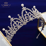 European Pearls Full Zircon Bridal Tiaras Crowns Headpieces Plated Crystal Wedding Hairbands For Brides TR0430