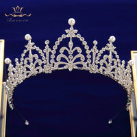 European Pearls Full Zircon Bridal Tiaras Crowns Headpieces Plated Crystal Wedding Hairbands For Brides TR0430