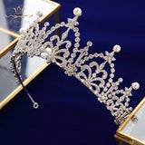 European Pearls Full Zircon Bridal Tiaras Crowns Headpieces Plated Crystal Wedding Hairbands For Brides TR0430