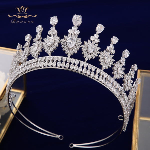 Elegant Princess Plated Zircon Crystal Silver Brides Tiaras Crowns Wedding Hair Accessories TR0449