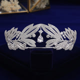 European Oversize Leaves Zircon Crystal Silver Bridal Tiaras Crowns Wedding Hair Accessories TR0452