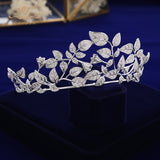 Oversize European Leaves Zircon Crystal Silver Bridal Tiaras Crowns Wedding Hair Accessories TR0453