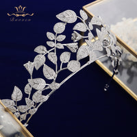 Oversize European Leaves Zircon Crystal Silver Bridal Tiaras Crowns Wedding Hair Accessories TR0453