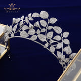 Oversize European Leaves Zircon Crystal Silver Bridal Tiaras Crowns Wedding Hair Accessories TR0453