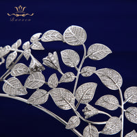 Oversize European Leaves Zircon Crystal Silver Bridal Tiaras Crowns Wedding Hair Accessories TR0453