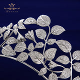 Oversize European Leaves Zircon Crystal Silver Bridal Tiaras Crowns Wedding Hair Accessories TR0453