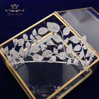 Oversize European Leaves Zircon Crystal Silver Bridal Tiaras Crowns Wedding Hair Accessories TR0453