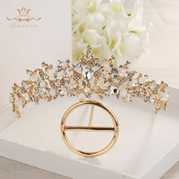 Fashion Brides Crystal Tiaras Crowns Gold Headpieces Rhinestone Wedding Hair Accessories