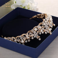 Fashion Brides Crystal Tiaras Crowns Gold Headpieces Pearls Wedding Hair Accessories