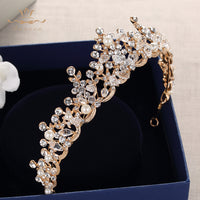 Fashion Brides Crystal Tiaras Crowns Gold Headpieces Pearls Wedding Hair Accessories