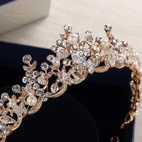 Fashion Brides Crystal Tiaras Crowns Gold Headpieces Pearls Wedding Hair Accessories